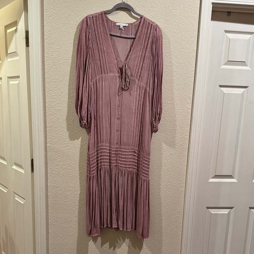 Young Fabulous & Broke Mauve Pleated Tie Front Bohemian Dress